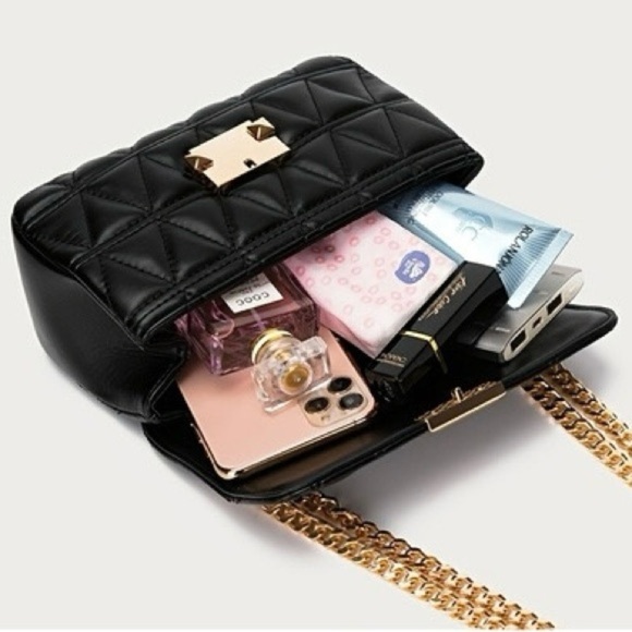 New Black and Gold Quilted Crossbody Bag with Chain Strap - Picture 5 of 7